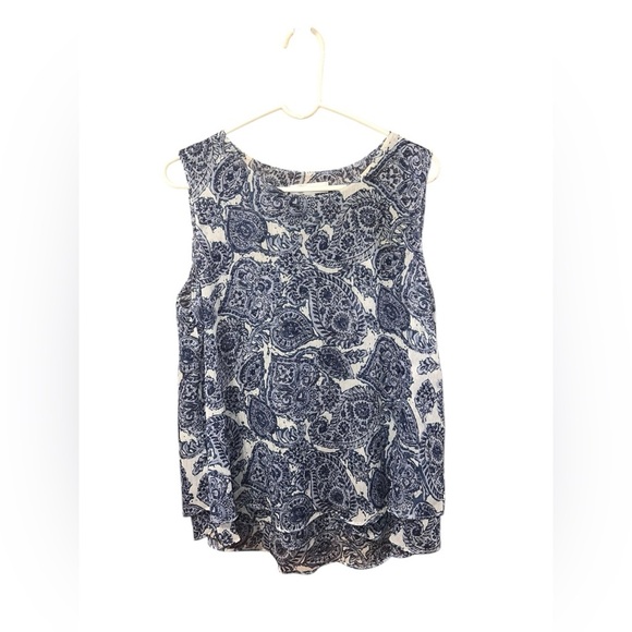 🟣Christiania B Sleeveless Blue & White PAISLEY Blouse - Size Large - Picture 1 of 6